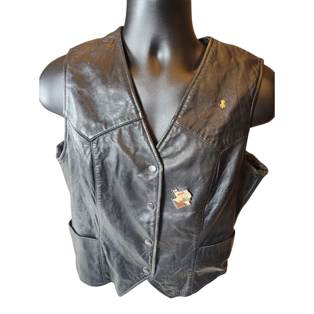 First Manufacturing Leather Vest XL Biker Motorcycle Club Riding Snap Taffeta - Picture 9 of 16